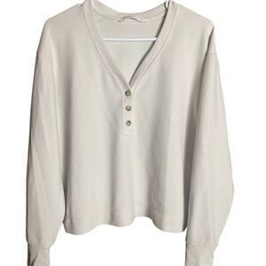 Free Fly Bamboo Waffle Henley Pullover Cream Women Long Sleeve Top M